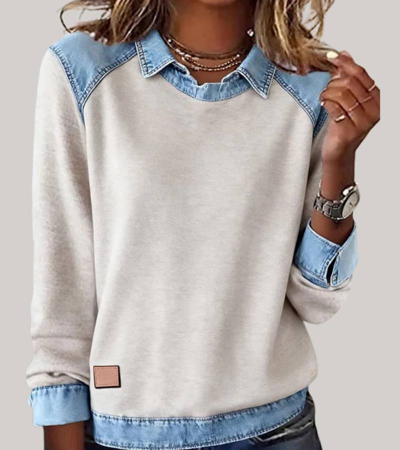 Sanne - Trui Met Denim Kraag
