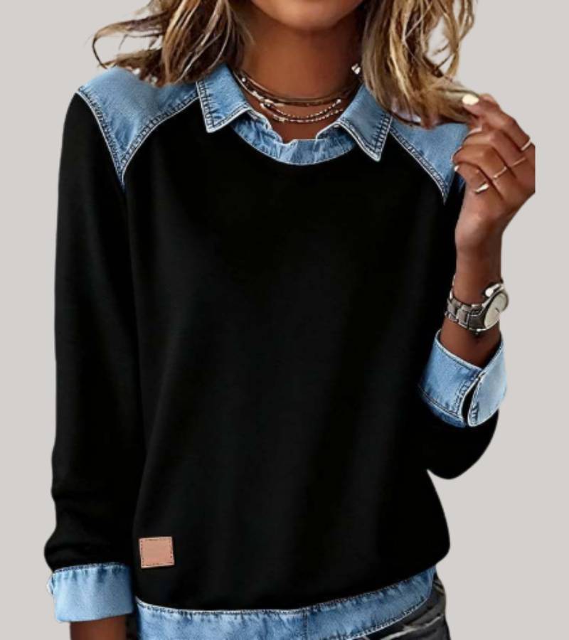 Sanne - Trui Met Denim Kraag