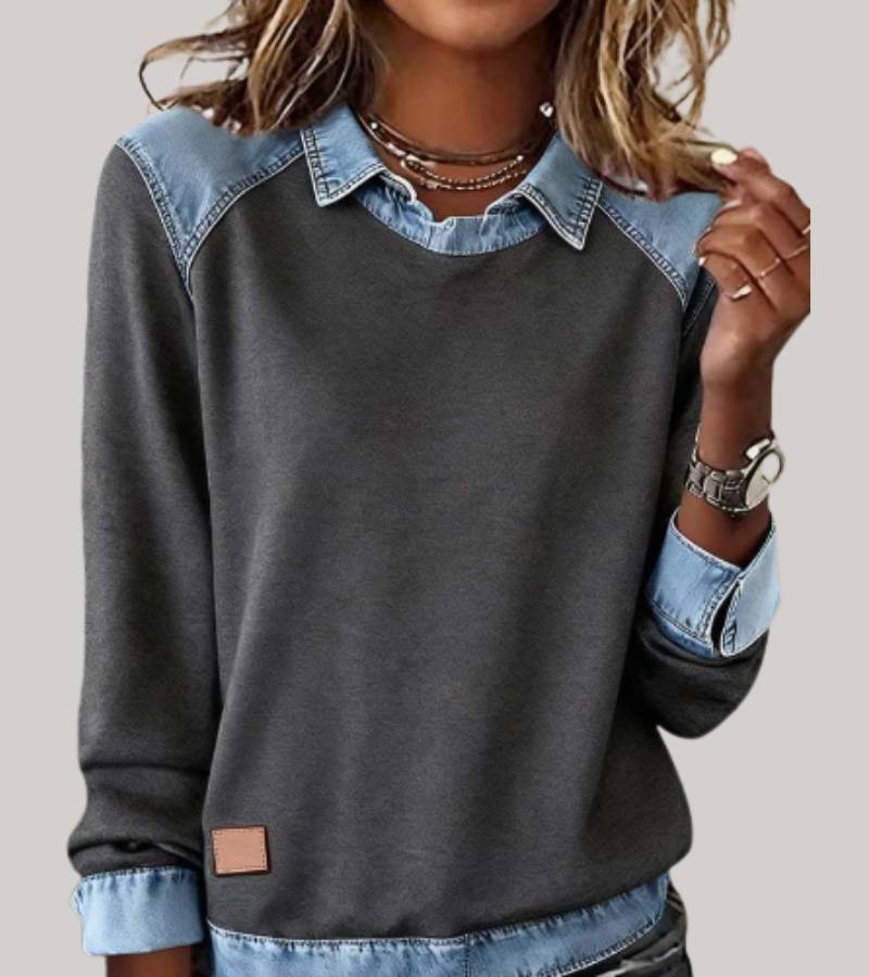 Sanne - Trui Met Denim Kraag