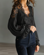 Liv - Blouse met bloemenkant en lantaarnmouwen