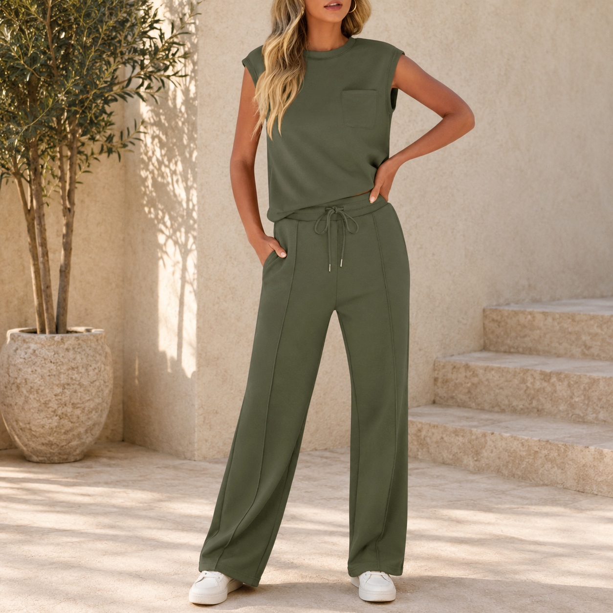 Maaike - Tweedelige Lounge Set met Rechte Broek